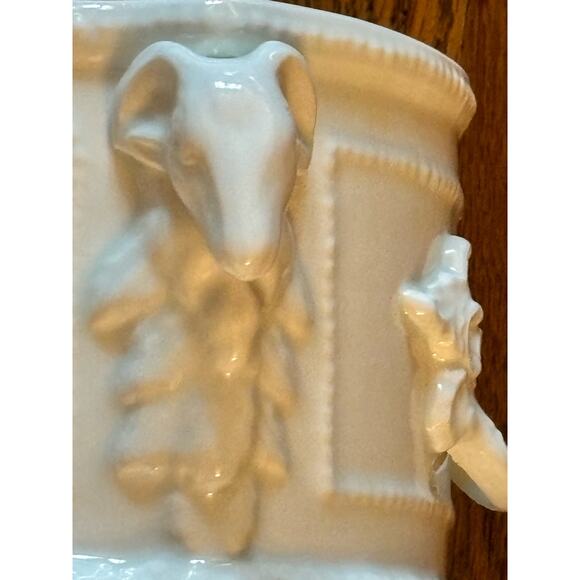 1950’s White Porcelain Cache Pot, Tray  from Alcora with Rams Decoration Rare - Picture 12 of 16